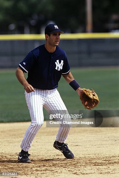 Thirdbaseman Mike Lowell of the New York Yankees prepares to field a ground ball during workouts prior to a Spring Training game in March, 1998 at...