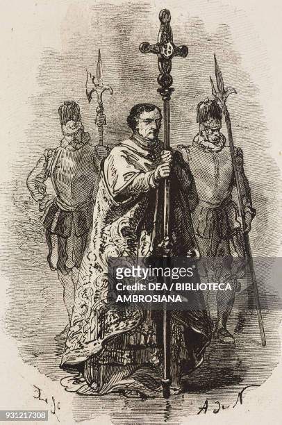 Macebearer, drawing by Alphonse de Neuville , from Holy Week in Rome by Ludovic Celler from Il Giro del mondo , Journal of geography, travel and...