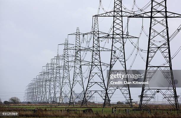 Pylons run across Romney Marsh on November 17, 2009 in Kent, United Kingdom. As world leaders prepare to gather for the Copenhagen Climate Summit in...