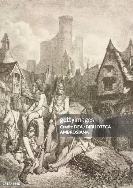 Group of Austrian gendarmes, by Gustave Dore , illustration from Le Musee Francais, n 54, June 1859.