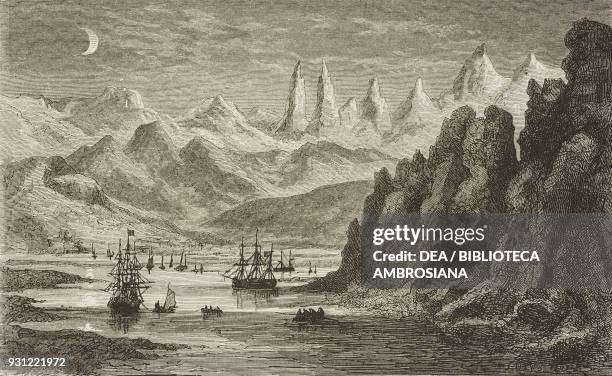 The Dyrafjordur, drawing by Jules Noel from the author's album, from Travels in the Icelandic interior by Natale Nogaret from Il Giro del mondo ,...