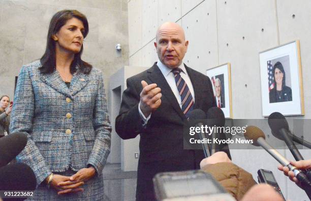 National Security Adviser H.R. McMaster speaks to reporters after meeting with ambassadors to the United Nations from countries which are Security...