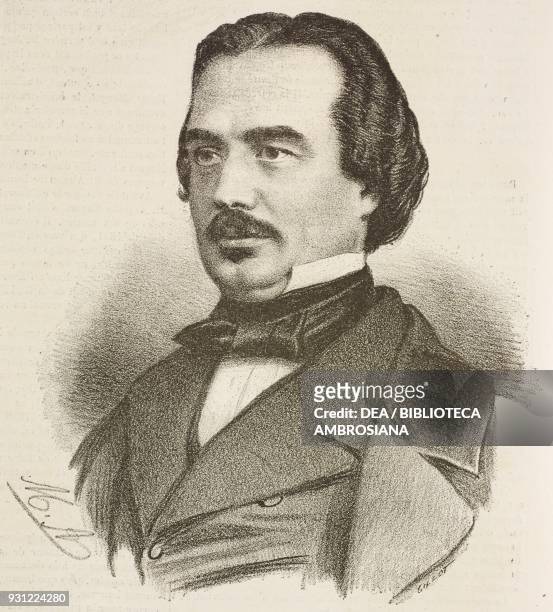 Portrait of Auguste Maquet , French writer and playwright, illustration from Le Musee Francais, 1860.