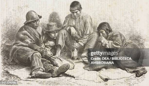 Indigenous youth from Cerro de Pasco, Peru, drawing by Alphonse de Neuville from a photograph, from The Chincha islands or Guano islands by Louis...