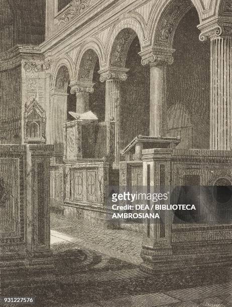 Epistle ambo or pulpit of St Clement, drawing by J Petot from a photograph, from Rome by Francis Wey , Italy, from Il Giro del mondo , Journal of...