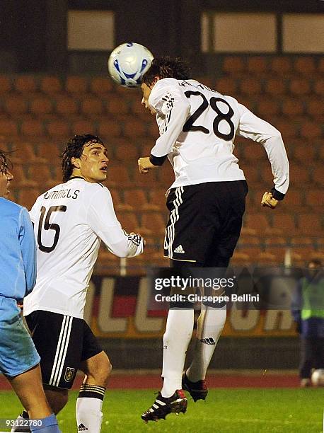 Holger Badstuber of Germany scores a goal during the UEFA Under 21 Championship match between San Marino and Germany at Olimpico stadium on November...