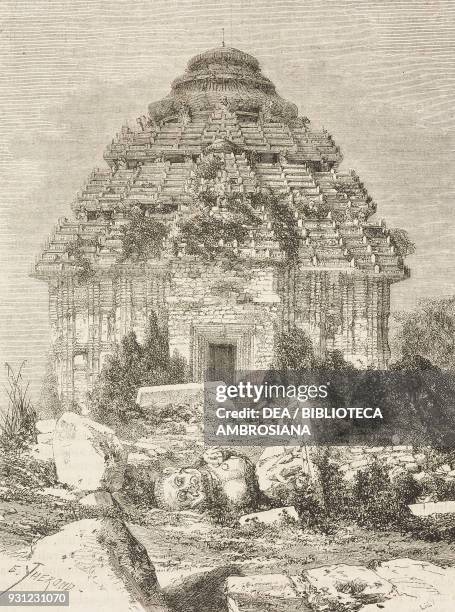Door to the Konark Sun Temple, Puri, India, drawing by Emile Therond from Alfred Grandidier's photo album, from Travels in the southern provinces of...