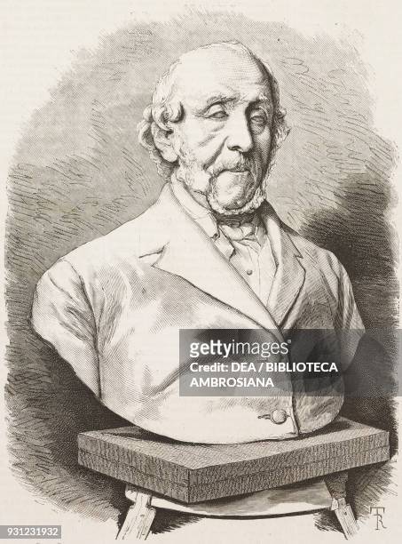 Bust of the Italian politician Gino Capponi by Antonio Bortone , engraving from L'Illustrazione Italiana, Year 3, No 16, February 13, 1876.