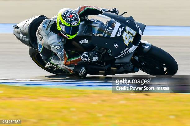 Aprilia Racing Team Gresini's rider Aleix Espargaro of Spain rides during the MotoGP Official Test at Chang International Circuit on 16 February...