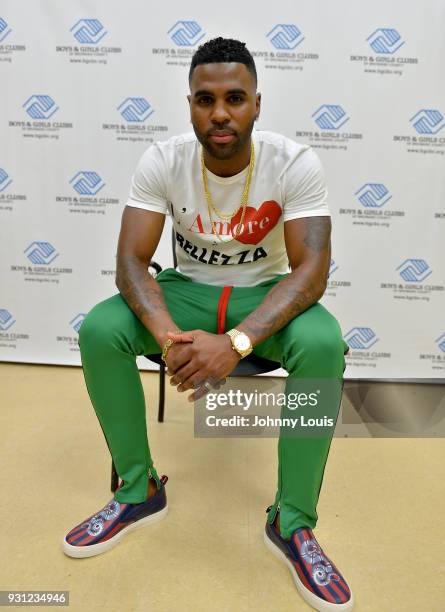 Jason Derulo poses for a picture and interview after joining choreographer Jeremy Strong to teach youth choreography to his new single "Colors" at...