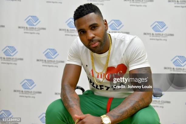 Jason Derulo poses for a picture and interview after joining choreographer Jeremy Strong to teach youth choreography to his new single "Colors" at...