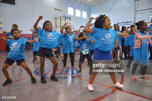 Atmosphere during Jason Derulo and choreographer Jeremy Strong teach youth choreography to Jason Derulo's new single "Colors" at Boys & Girls Club of...