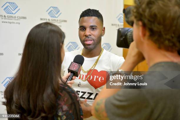 Jason Derulo talking to the media after joining choreographer Jeremy Strong to teaching youth choreography to his new single "Colors" at Boys & Girls...