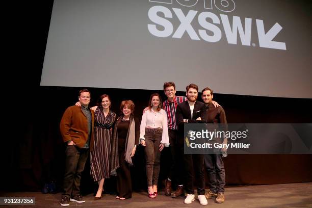 Dan Gregor, Rachel Bloom, Bonnie Rose, Petra Ahmann, John Reynolds, Adam Pally and Doug Mand attend the world premiere of Most Likely To Murder at...