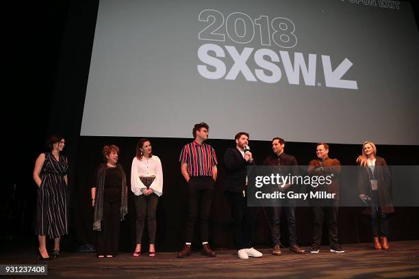 Rachel Bloom, Bonnie Rose, Petra Ahmann, John Reynolds, Adam Pally, Doug Mand and Dan Gregor attend the world premiere of Most Likely To Murder at...