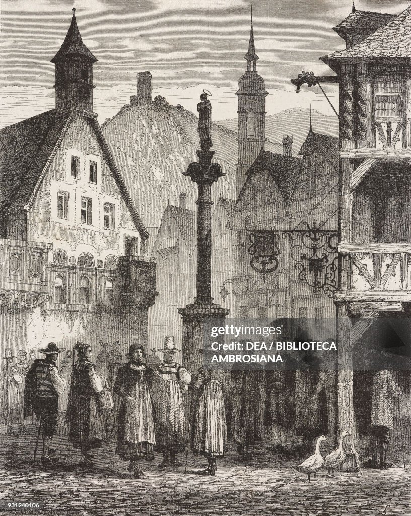 View of the town of Simonswald, drawing