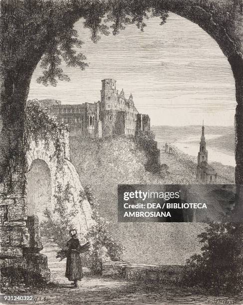 Heidelberg castle, Germany, drawing from real life by Francois Stroobant , from The Black Forest by Alfred Michiels , from Il Giro del mondo ,...