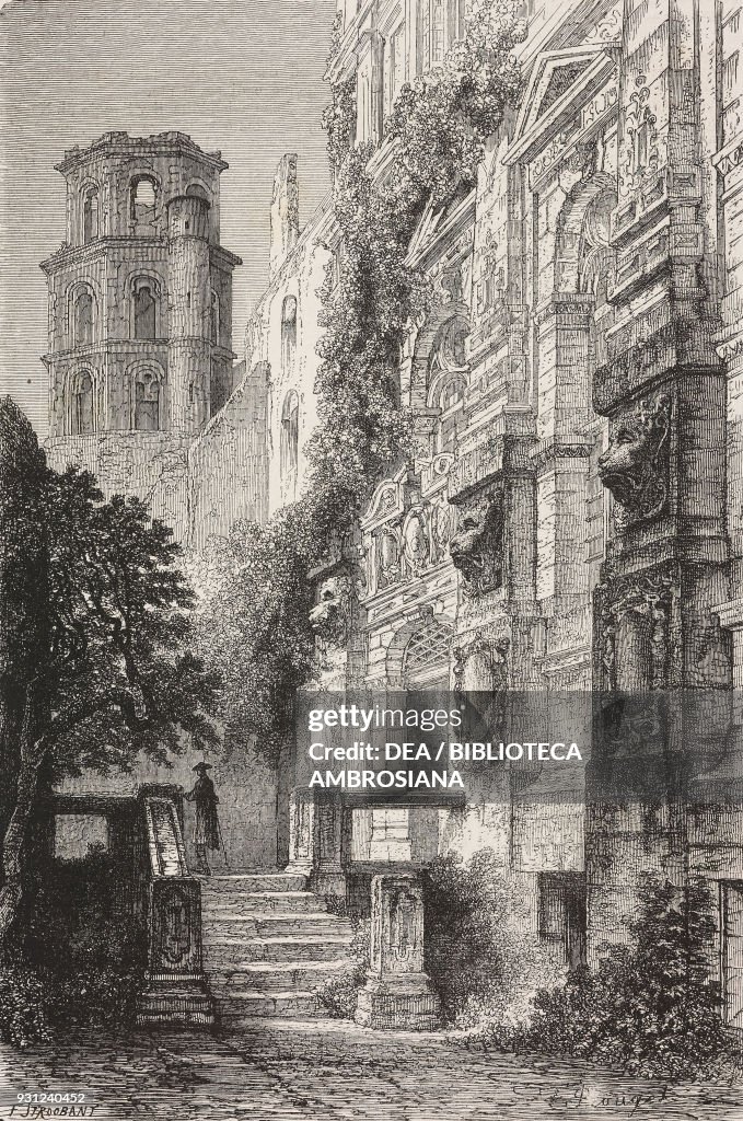 Entrance to Heidelberg castle, drawing
