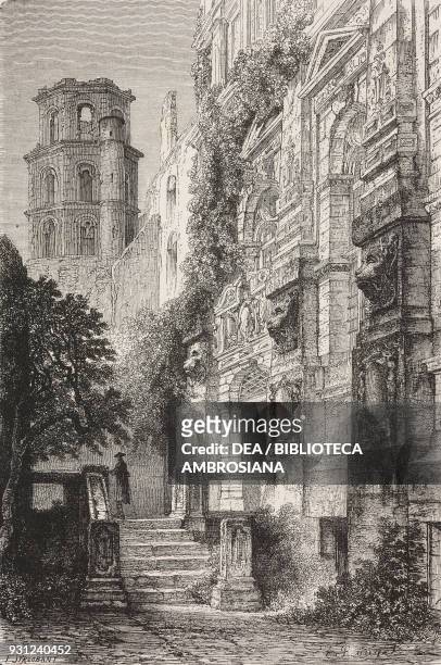 Entrance to Heidelberg castle, Germany, drawing from real life by Francois Stroobant , from The Black Forest by Alfred Michiels , from Il Giro del...