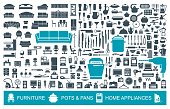 Big set of quality icons household items. Furniture, kitchenware, appliances. Home symbols