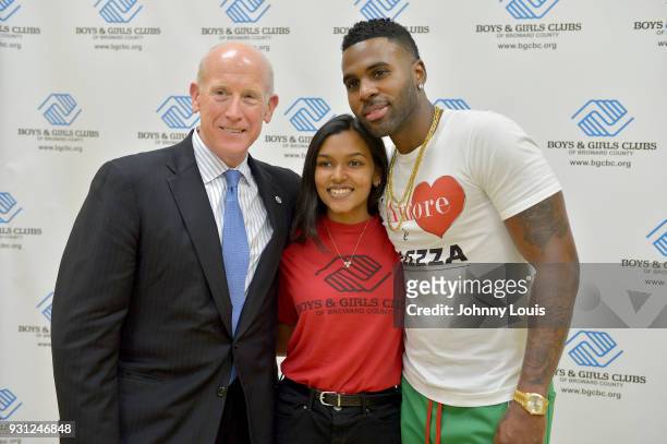 Jason Derulo Brian Quail President/Chief Executive Officer of Boys & Girls Club of Broward County pose for picture after joining choreographer Jeremy...