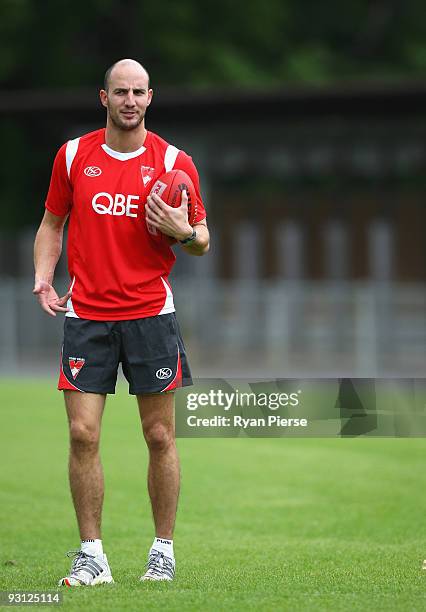 Tadhg Kennelly of the Swans looks on during a Sydney Swans AFL training session at Lakeside Oval on November 18, 2009 in Sydney, Australia. Kennelly...