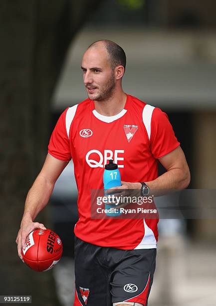 Tadhg Kennelly of the Swans looks on during a Sydney Swans AFL training session at Lakeside Oval on November 18, 2009 in Sydney, Australia. Kennelly...