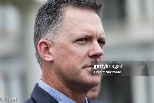 Houston Astros Manager A.J. Hinch, and other members of his team, met with reporters outside of the West Wing Portico of the White House, on Monday,...