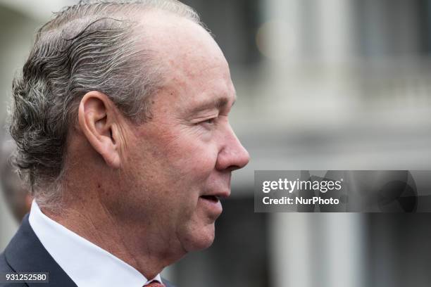 Houston Astros Owner Jim Crane, and other members of his team, met with reporters outside of the West Wing Portico of the White House, on Monday,...