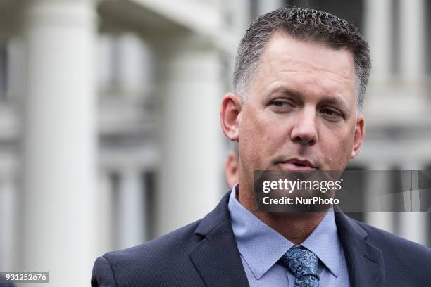 Houston Astros Manager A.J. Hinch, and other members of his team, met with reporters outside of the West Wing Portico of the White House, on Monday,...