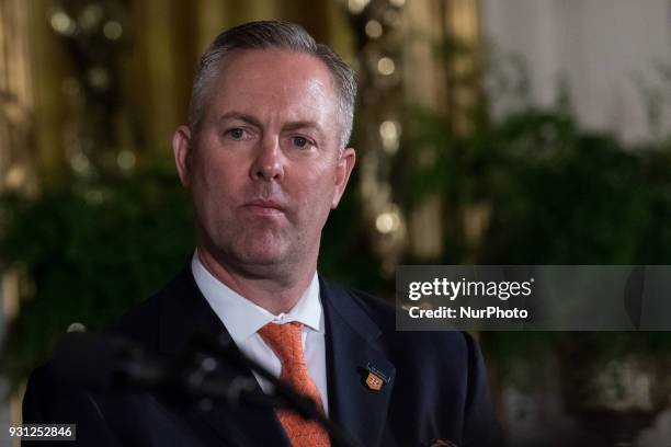 Houston Astros President Reid Ryan, at U.S. President Donald Trump's event celebrating the Astros' World Series Championship, in the East Room of the...