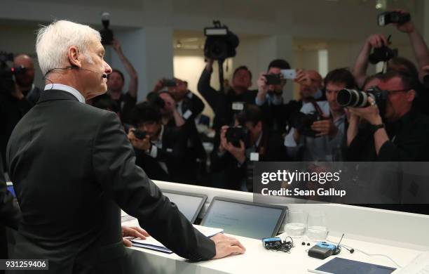 Matthias Mueller, Chairman of German automaker Volkswagen AG, arrives for the company's annual press conference on March 13, 2018 in Berlin, Germany....