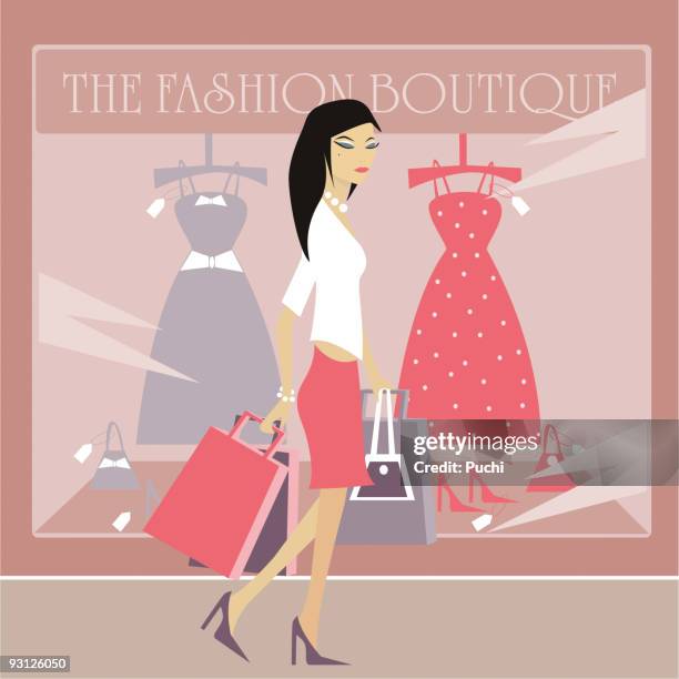 shopping - shoe window display stock illustrations
