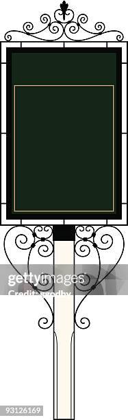 wrought iron sign frame - inn stock illustrations