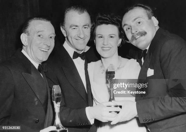 From left to right, actors Wilfred Pickles, Dick Bentley , Sally Rogers and Jimmy Edwards, winners at the Daily Mail National Radio and Television...