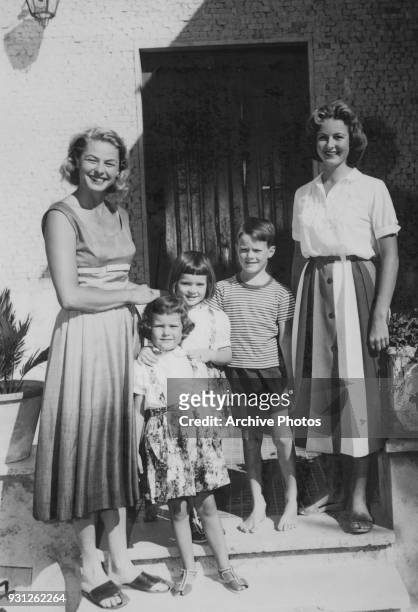 From left to right, Swedish actress Ingrid Bergman with her children Isotta, Isabella and Roberto Rossellini, and Pia Lindström, at a villa in Santa...