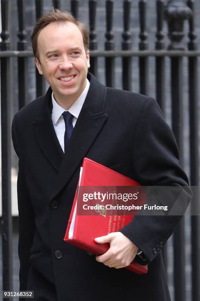 Culture Secretary Matthew Hancock arrives for the weekly cabinet meeting at 10 Downing Street on March 13, 2018 in London, England.