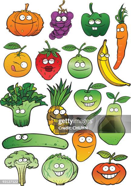 isolated healthy fruits - fruit cartoon stock illustrations