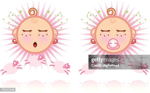 baby girl sleeping with pacifier - premature stock illustrations