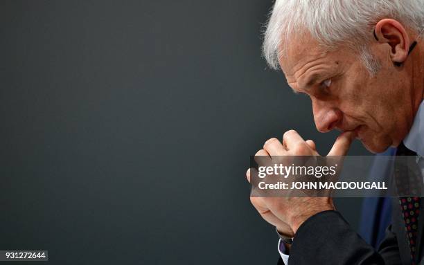 Matthias Mueller, CEO of German car maker Volkswagen , attends his company's annual press conference in Berlin on March 13, 2018. Volkswagen holds...