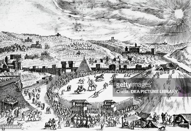 Popular festival on Mount Testaccio in Rome, during a Holy Year Italy, engraving by Hendrick van Cleve III .