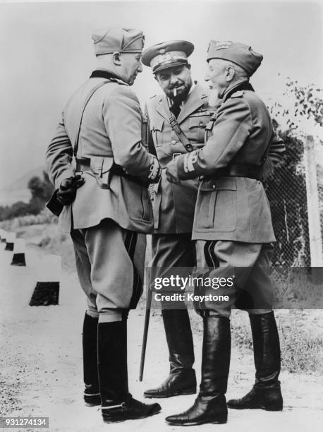 From left to right, General Alberto Pariani , Marshal Italo Balbo and General Emilio De Bono in conference during Italian military manoeuvres in the...