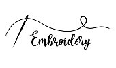 Embroidery with needle. Vector hand made symbol in trendy line style.
