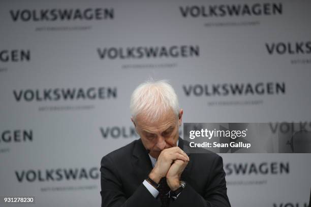 Matthias Mueller, Chairman of German automaker Volkswagen AG, attends the company's annual press conference on March 13, 2018 in Berlin, Germany....