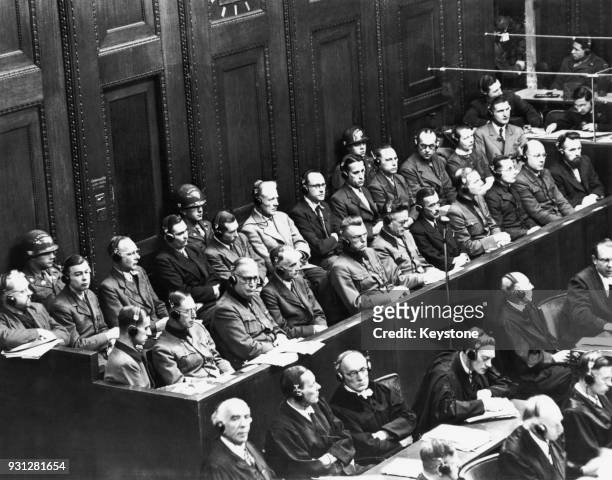 The Doctor's Trial, part of the Nuremberg trials for war crimes in Germany, following World War II, 21st January 1947. From left to right, the...