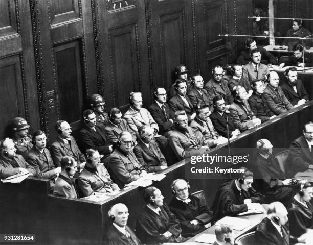 The Doctor's Trial, part of the Nuremberg trials for war crimes in Germany, following World War II, 21st January 1947. From left to right, the...