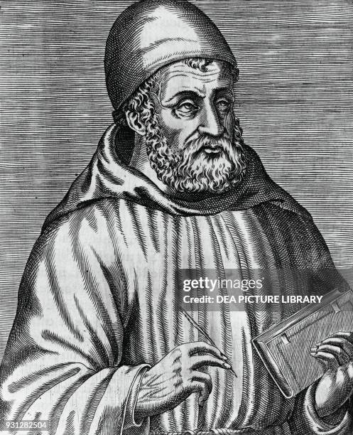 Portrait of John Duns, commonly called Duns Scotus , Scottish philosopher and theologian, engraving by Andre Thevet from Les vrais pourtraits et vies...