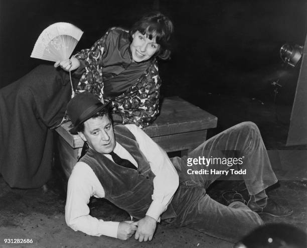 Canadian-born broadcaster Bernard Braden and American actress Betsy Blair rehearse a scene for the revue 'Spoon River' at the Royal Court Theatre,...
