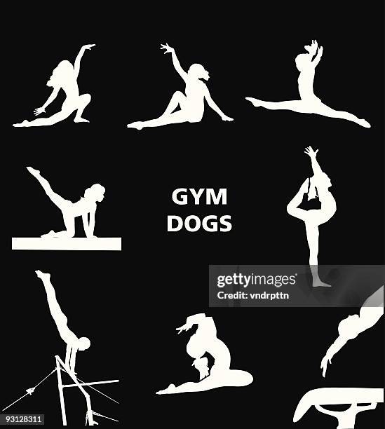 gym dogs - gymnastics vault stock illustrations