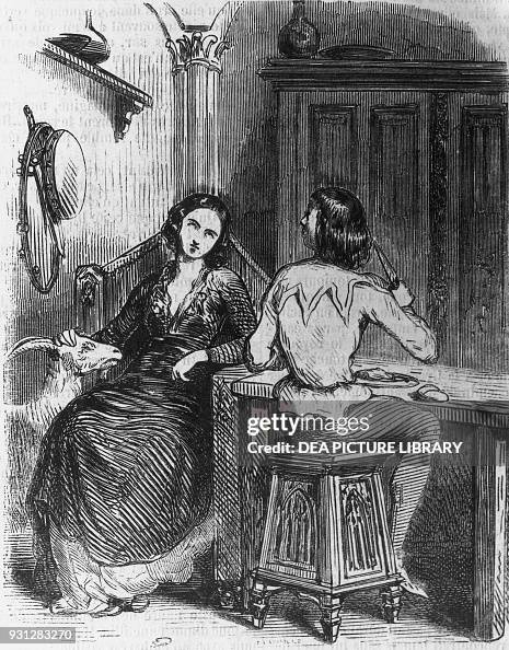 Pierre Gringoire, Esmeralda, and Djali, illustration for The